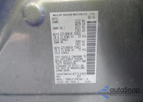 2016 Nissan Rogue Sl из США, поврежденный, VIN 5N1AT2MV2GC875193